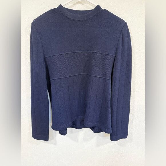 St. John Basics Medium Zipper Shoulder Rib Knit Pullover Sweater Navy Size Small - Picture 1 of 5